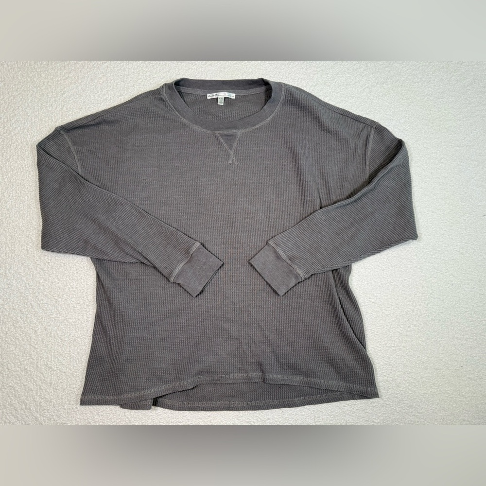 Seven7 Gray Long Sleeve Crew Neck Waffle Knit Thermal, Size xl